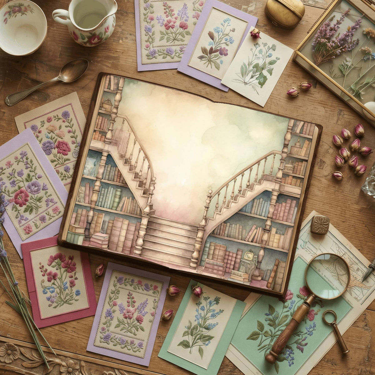 Magic Library Vintage Pastel Digital Papers