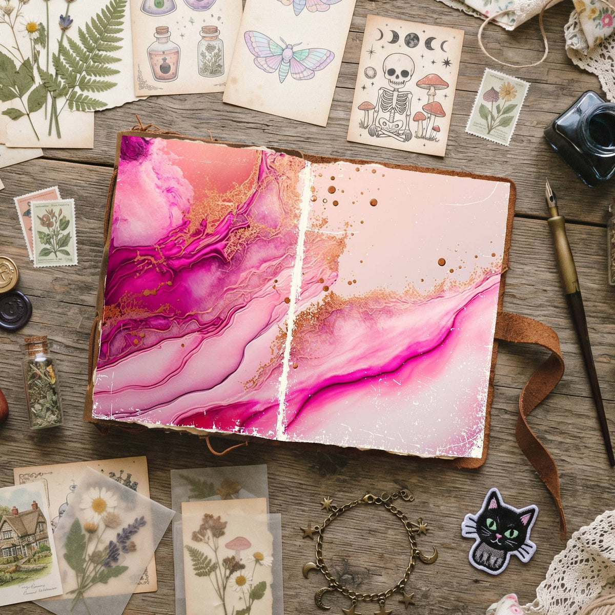 Marble Effect Distressed Blank And Lined Digital Papers