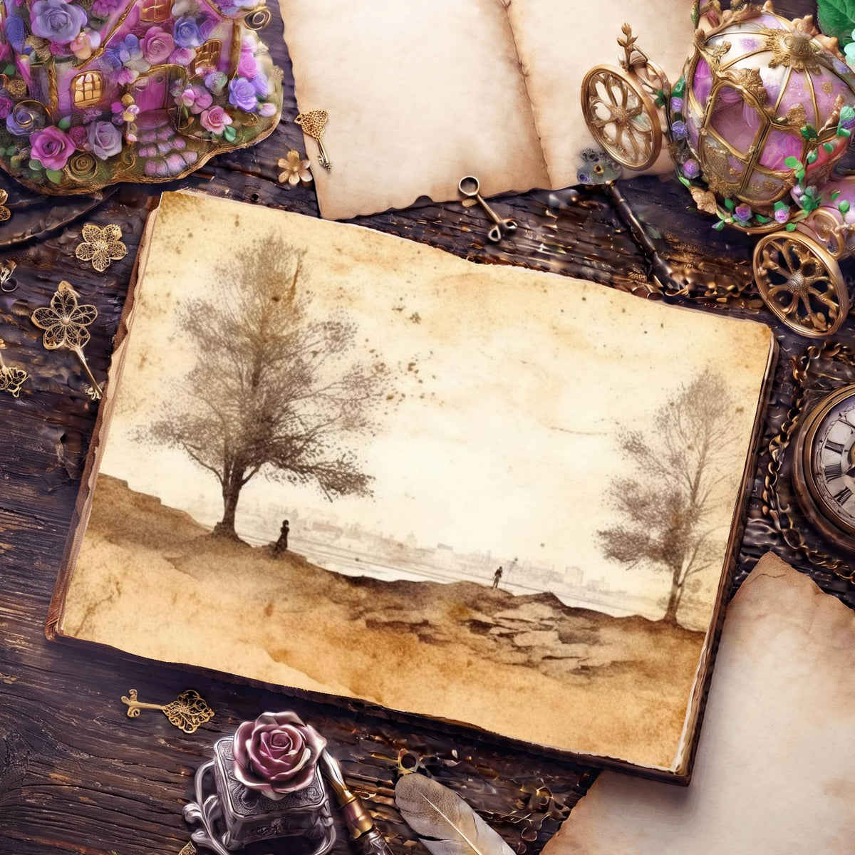 Misty Riverscape Digital Papers