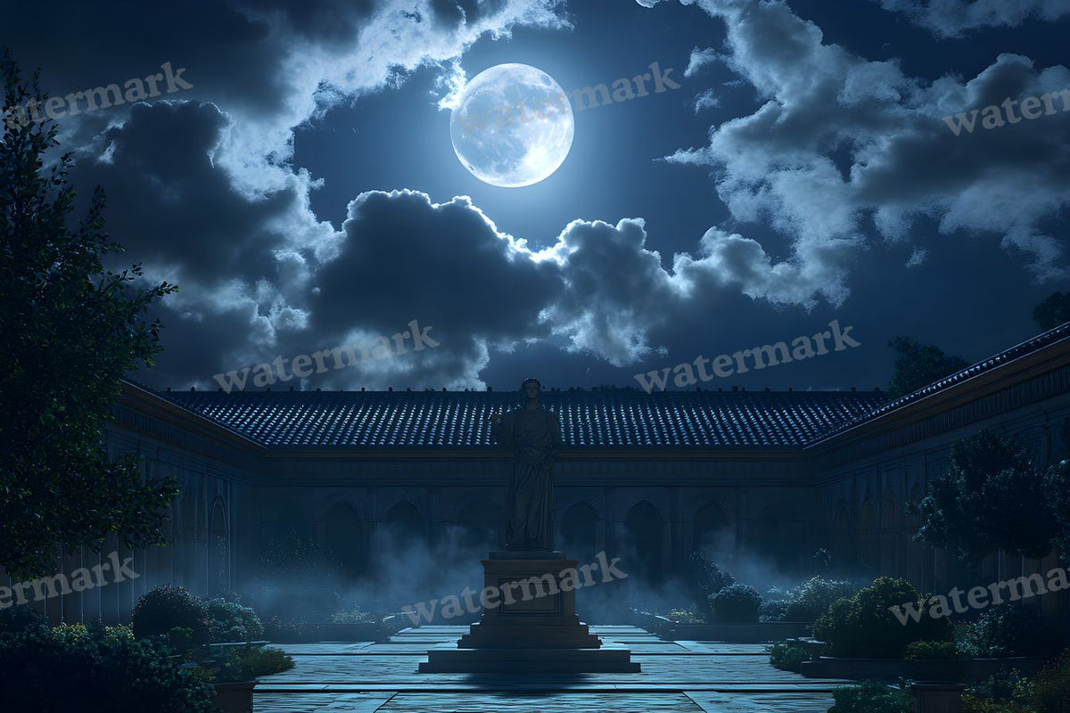 Moonlit Courtyard Scene digital photo backdrop for photo editing, preview 6