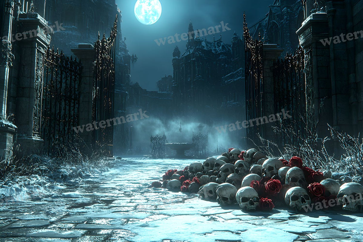 Moonlit Gothic Courtyard Backdrop Images