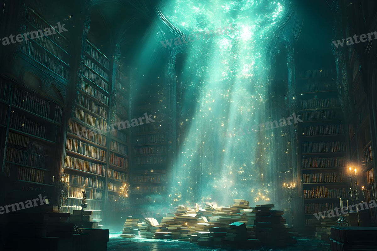 Moonlit Library Backdrop Images
