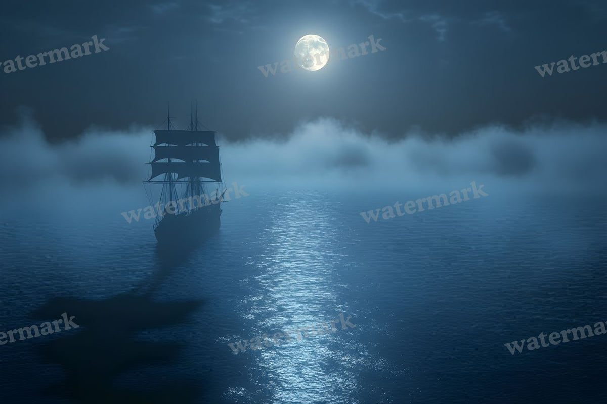 Moonlit Ocean Whale digital photo backdrop for photo editing, preview 6