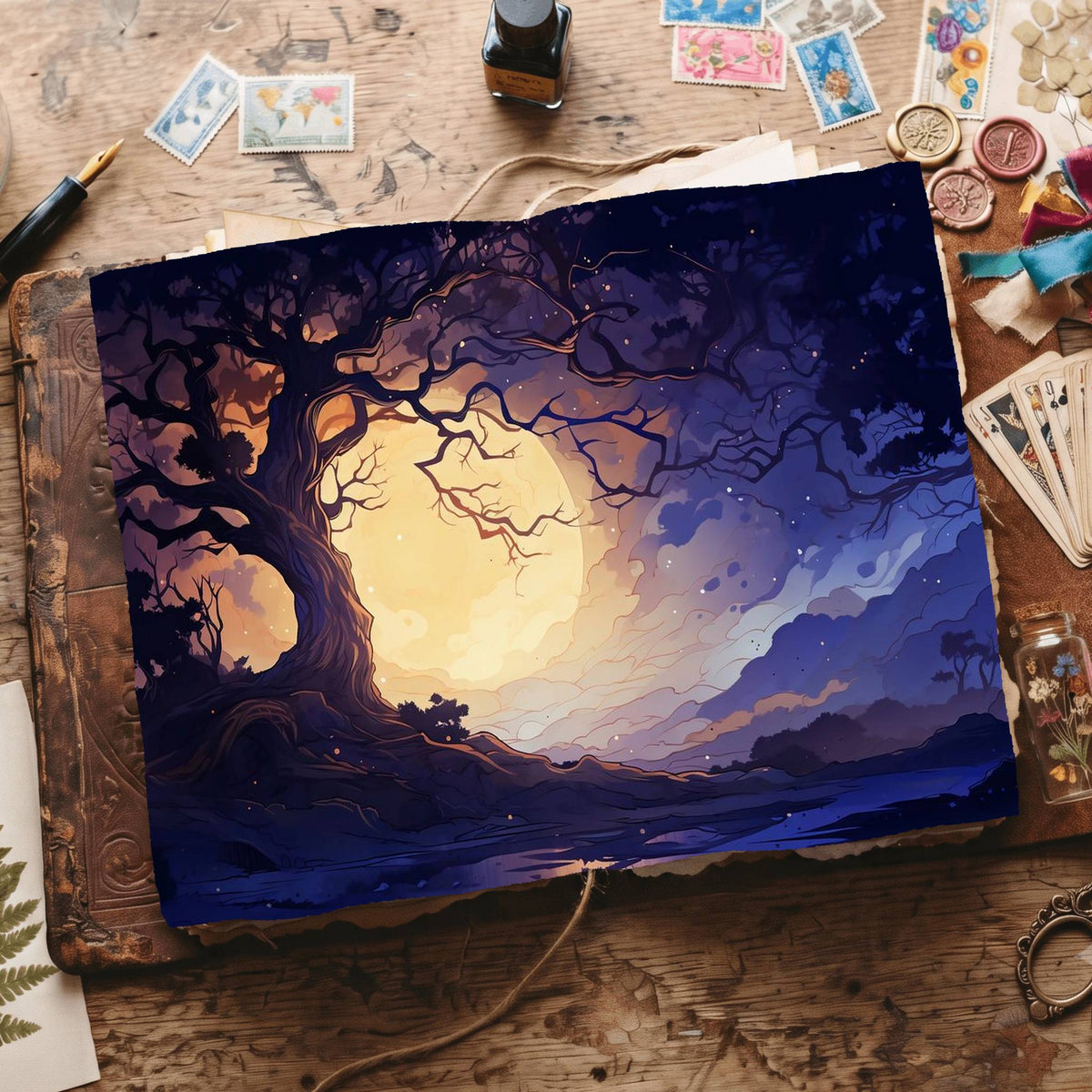 Moonlit Tree Digital Papers