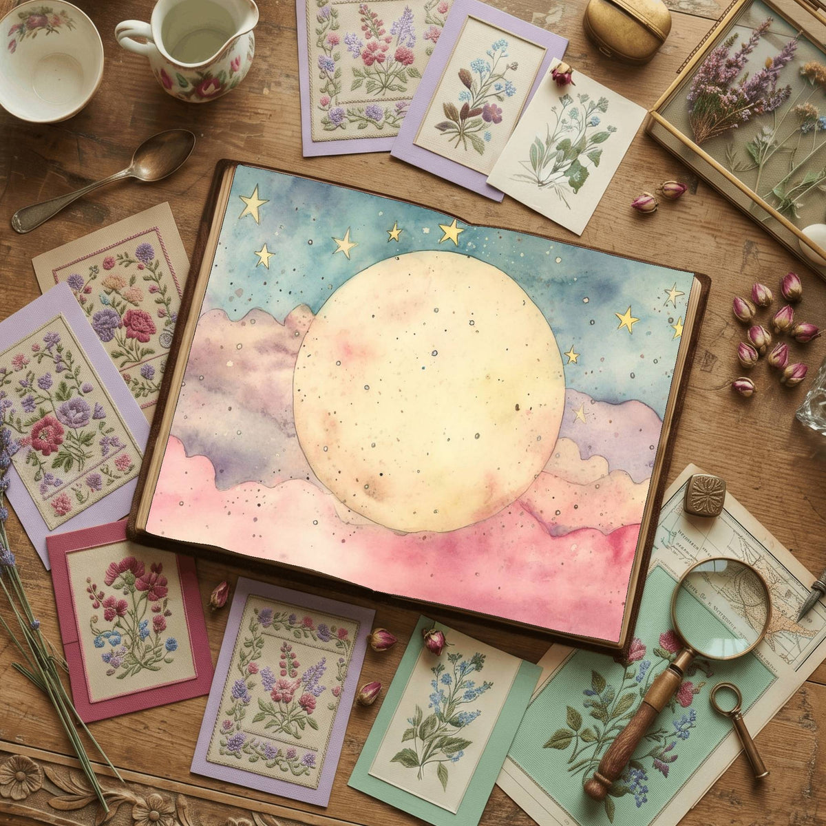 Pastel Pink Moon Digital Papers