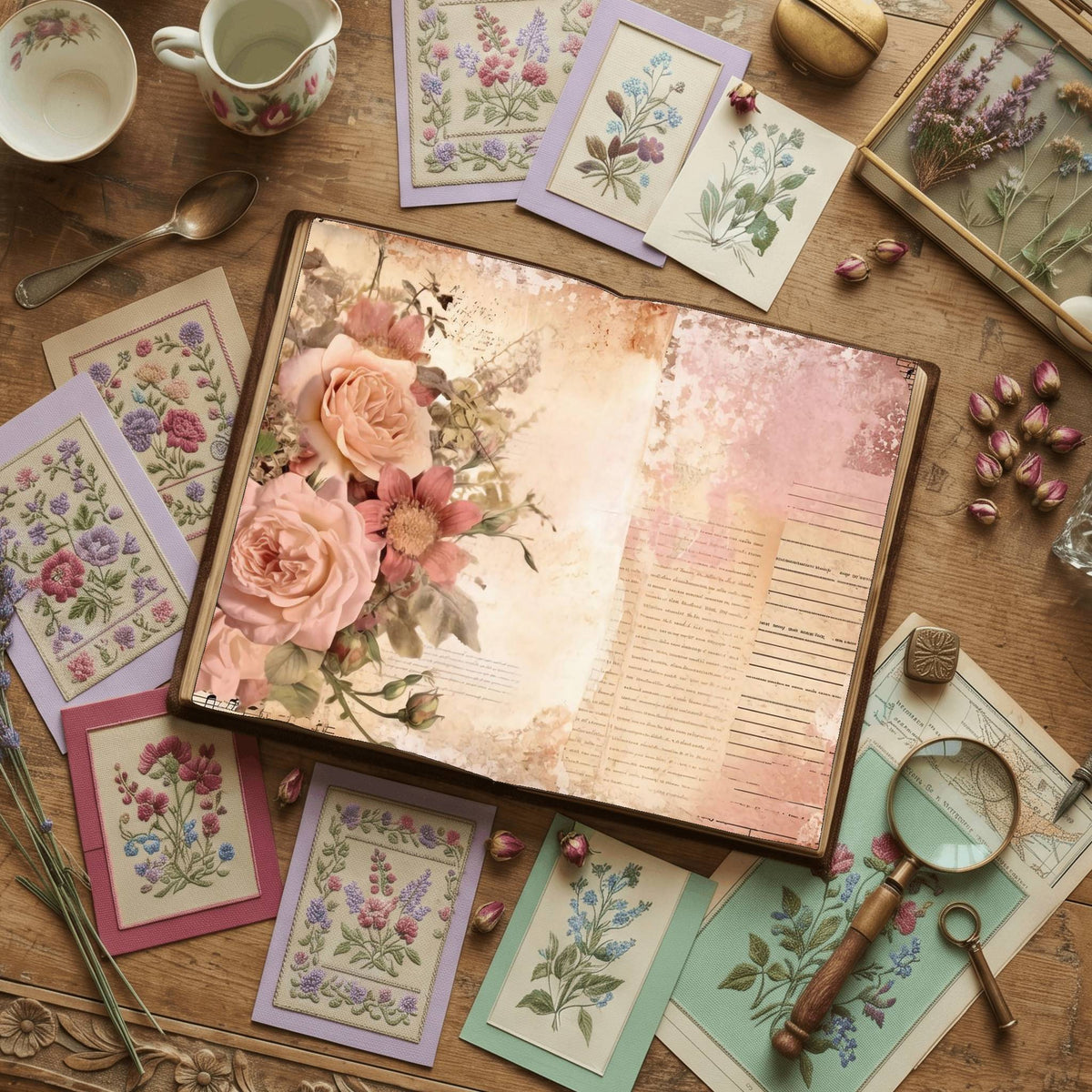 Pink Rose printable junk journal paper, page preview 7