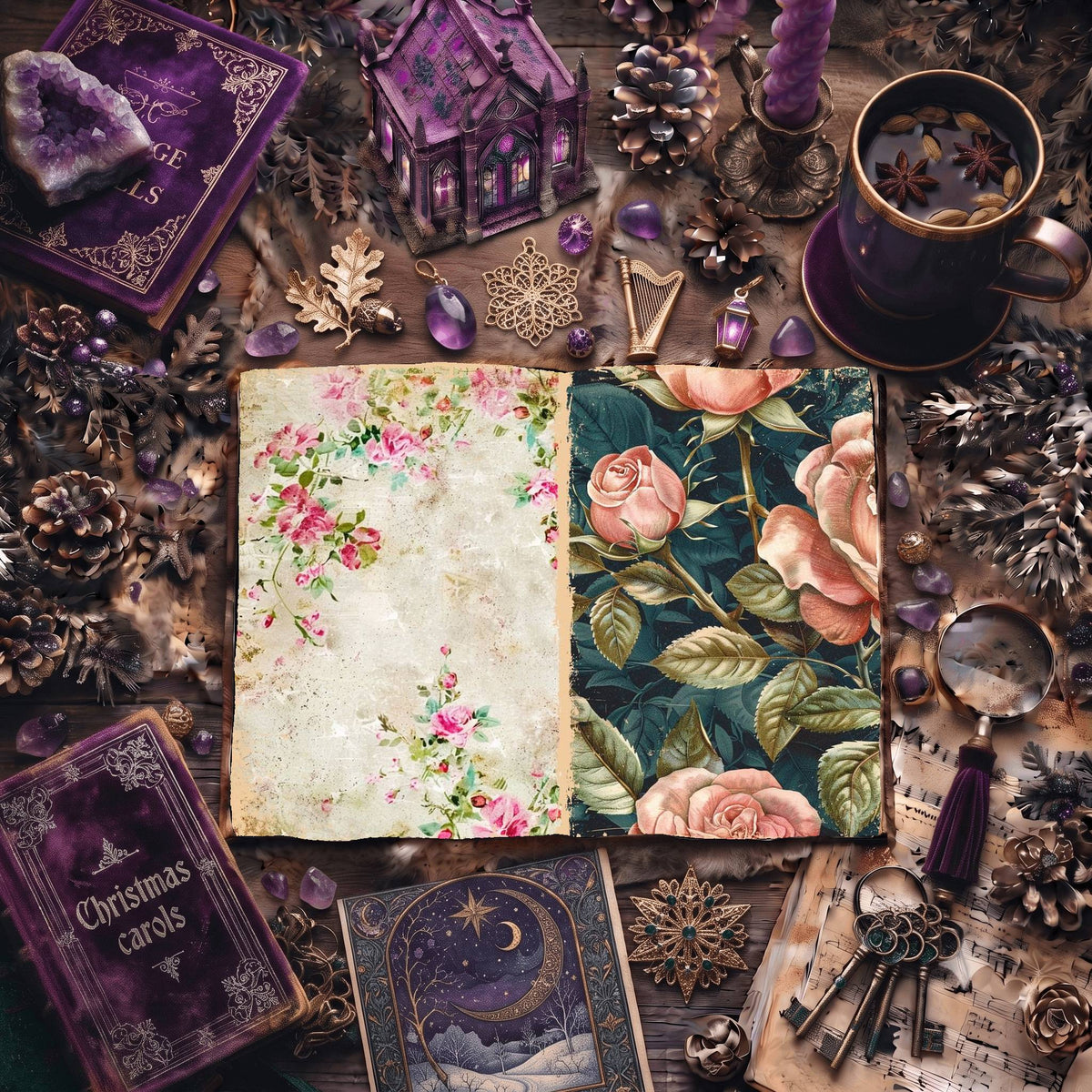 Pink Roses printable junk journal paper, page preview 7