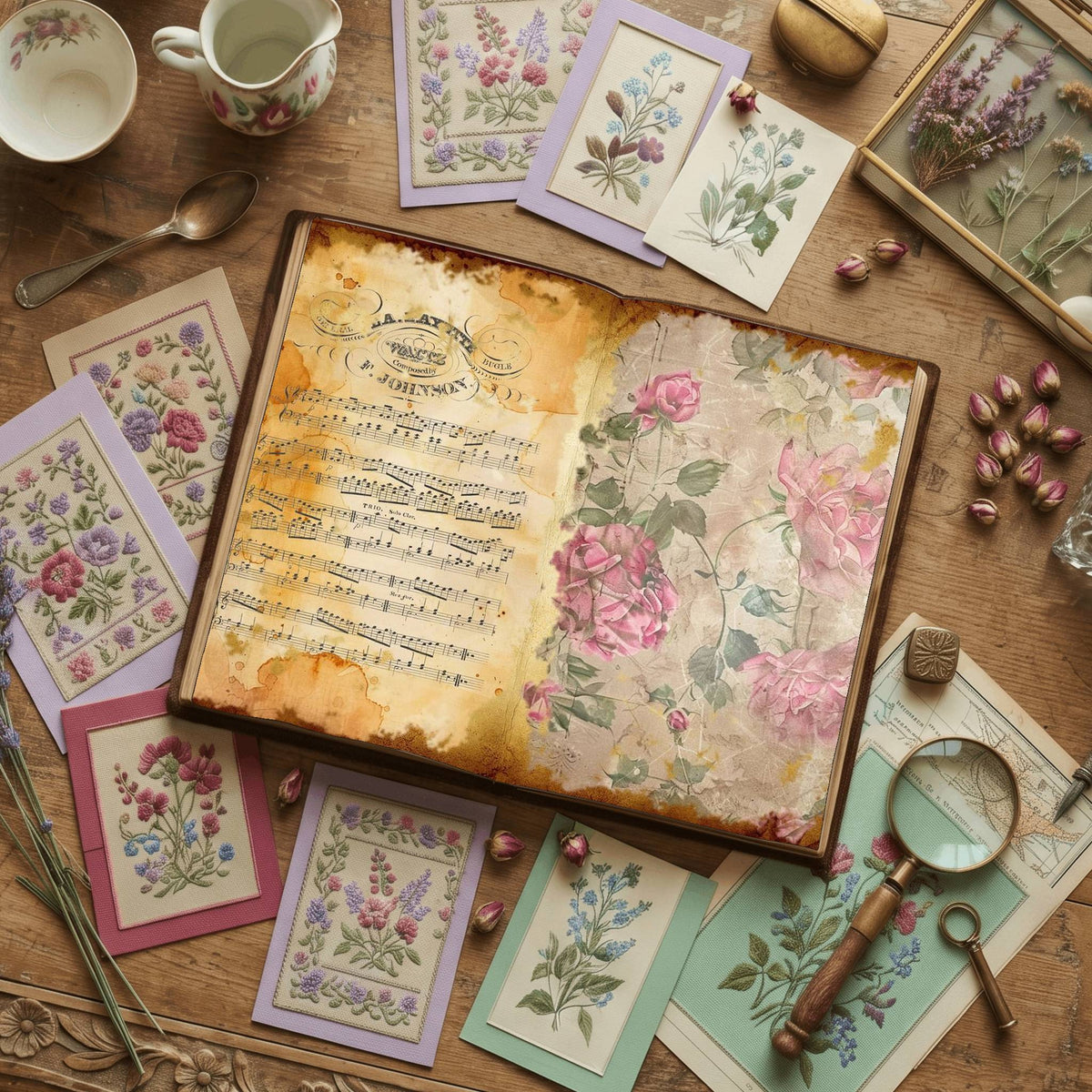 Pink Roses printable junk journal paper, page preview 7