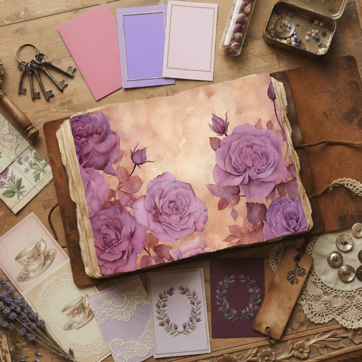 Purple Roses printable junk journal paper, page preview 7