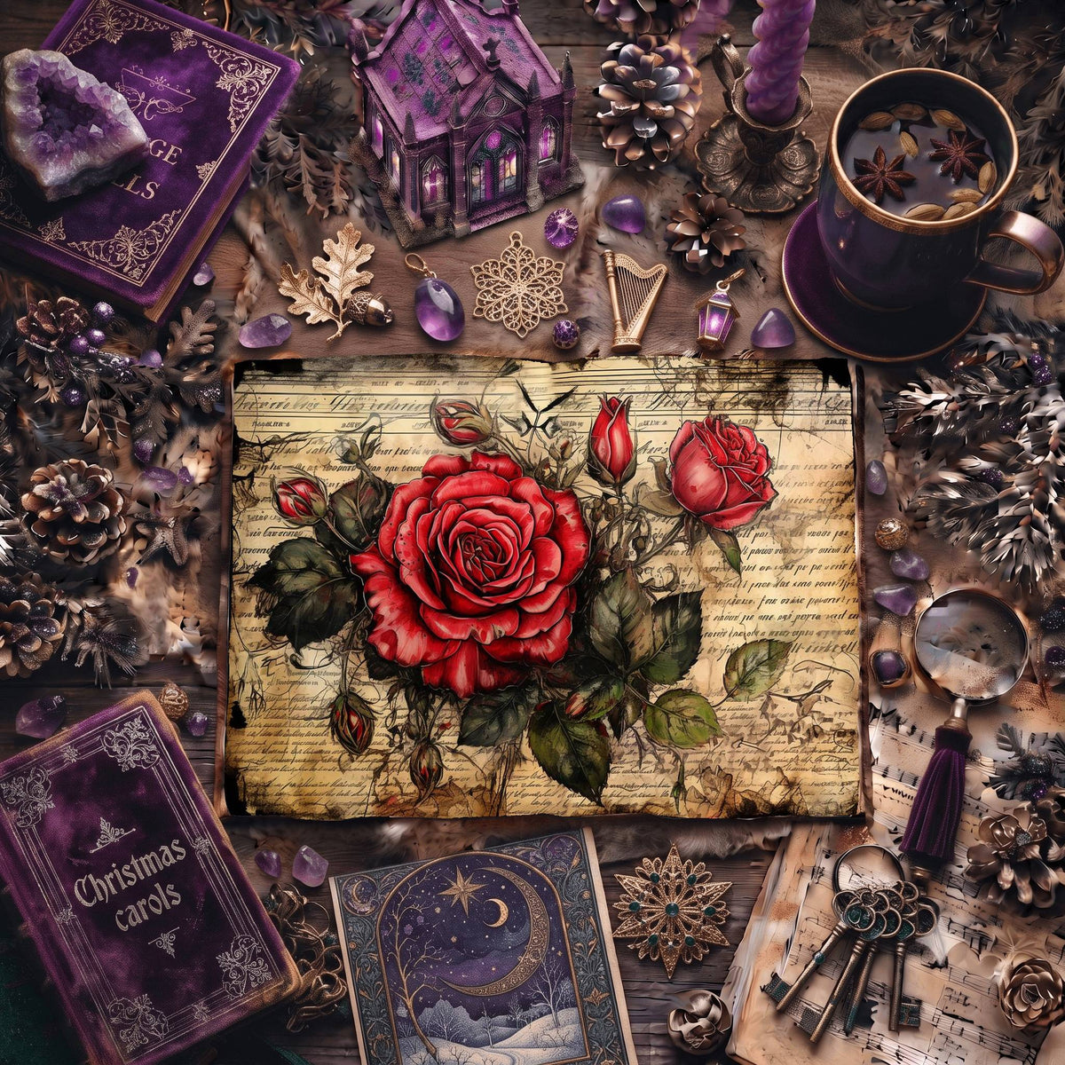 Red Roses printable junk journal paper, page preview 7