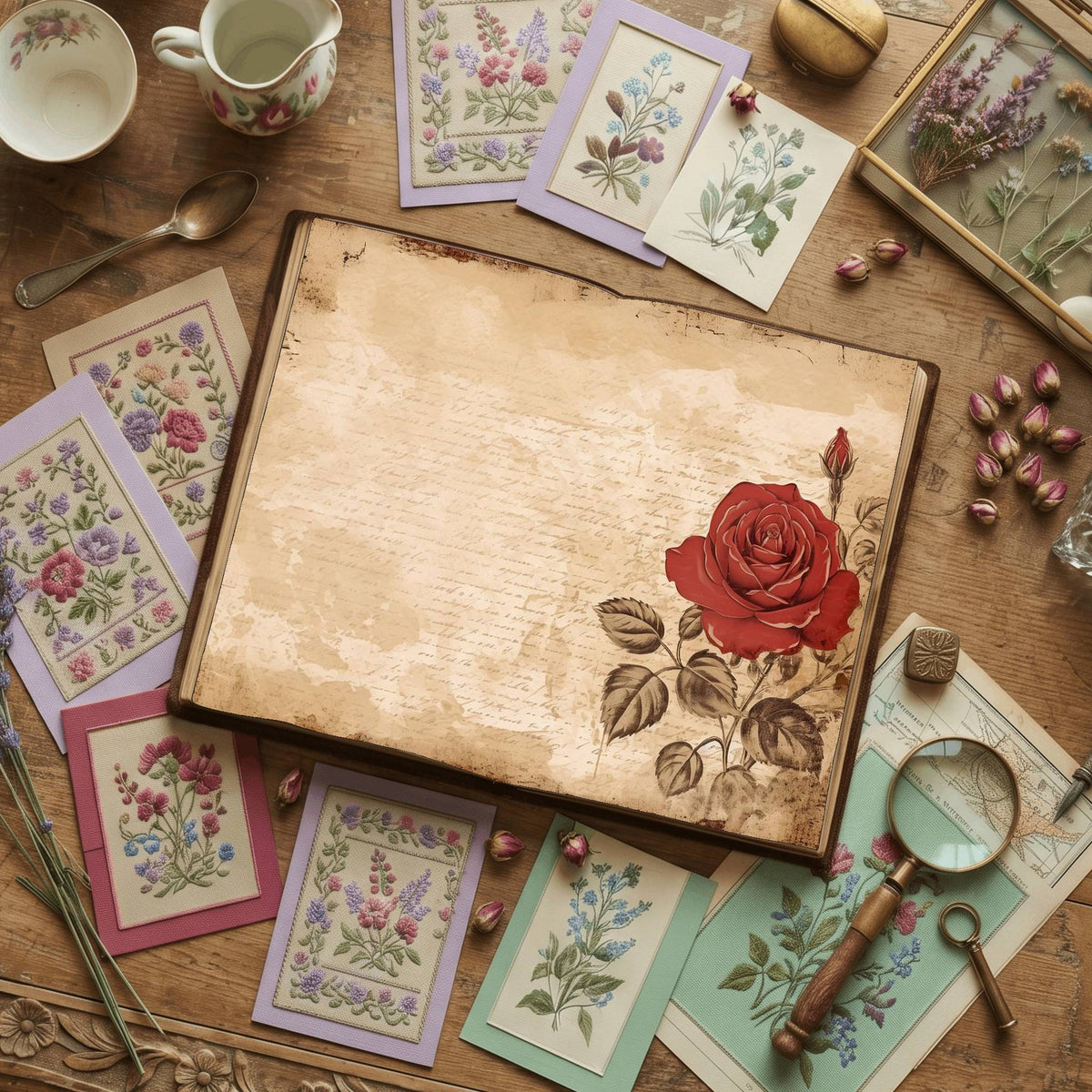 Red Roses printable junk journal paper, page preview 7