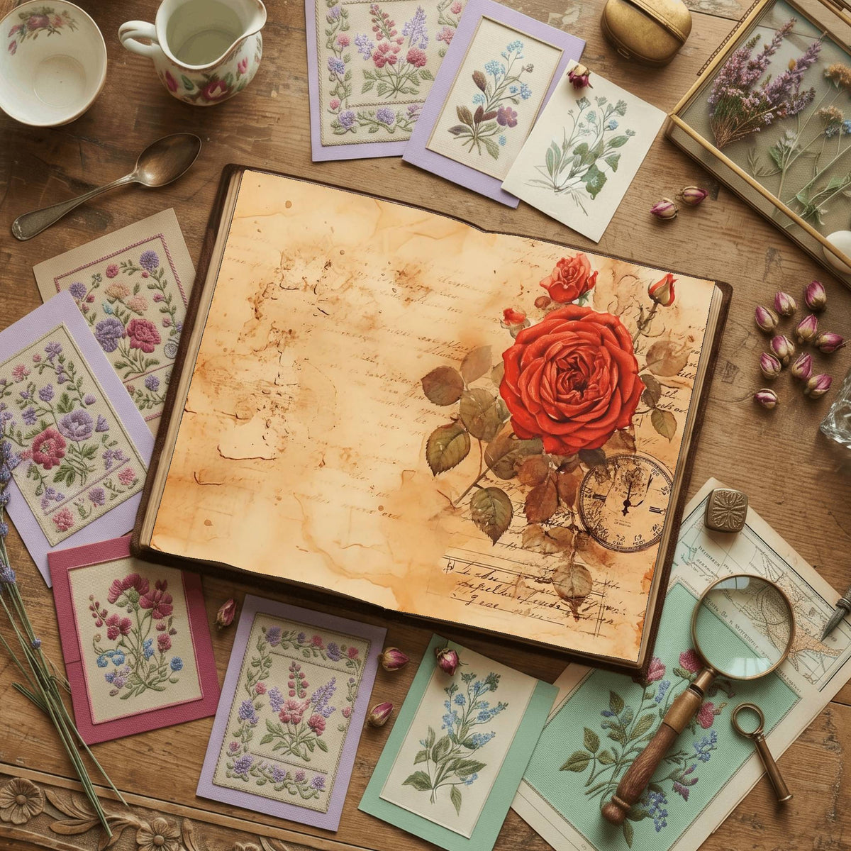 Red Roses printable junk journal paper, page preview 7