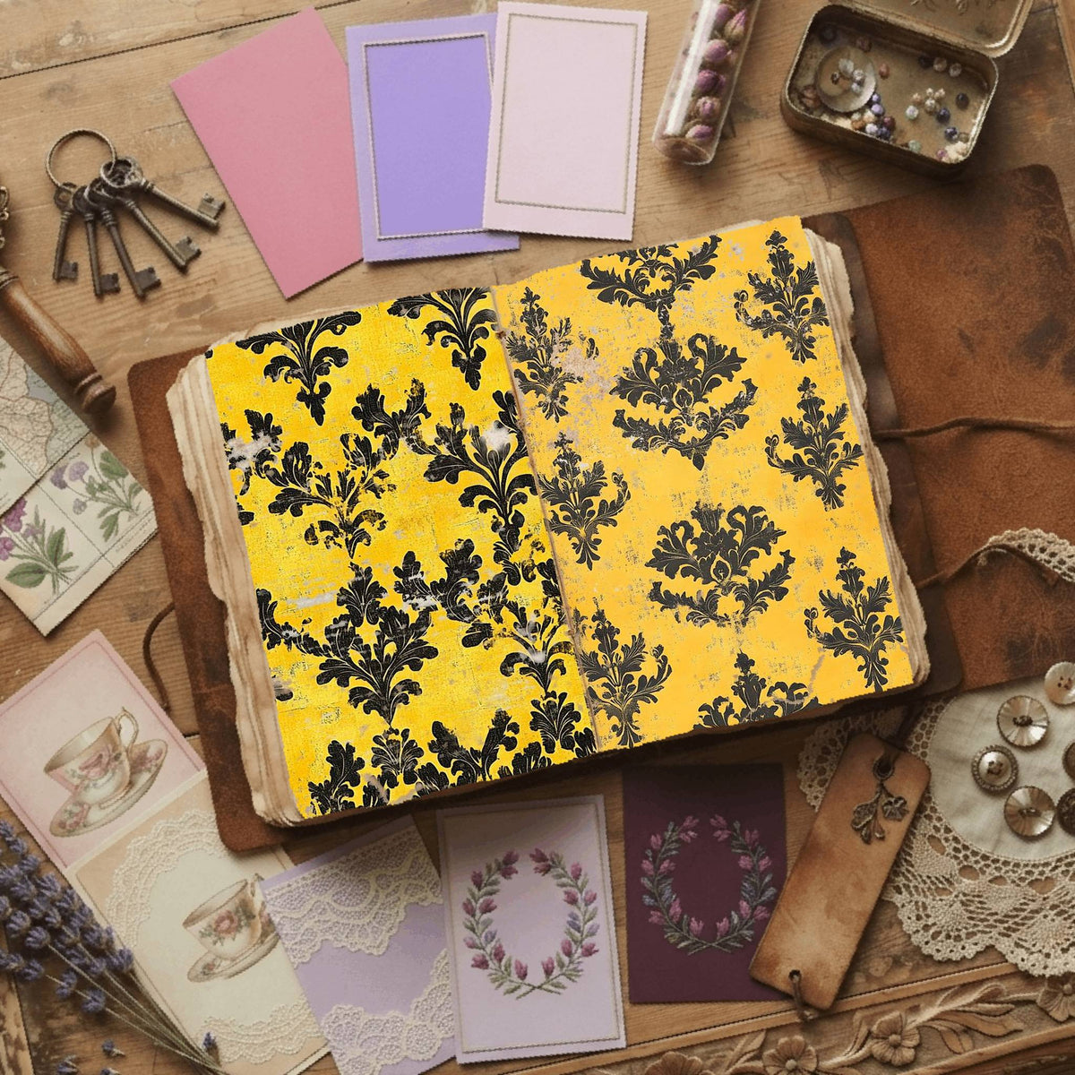 Regal Damask printable junk journal paper, page preview 7