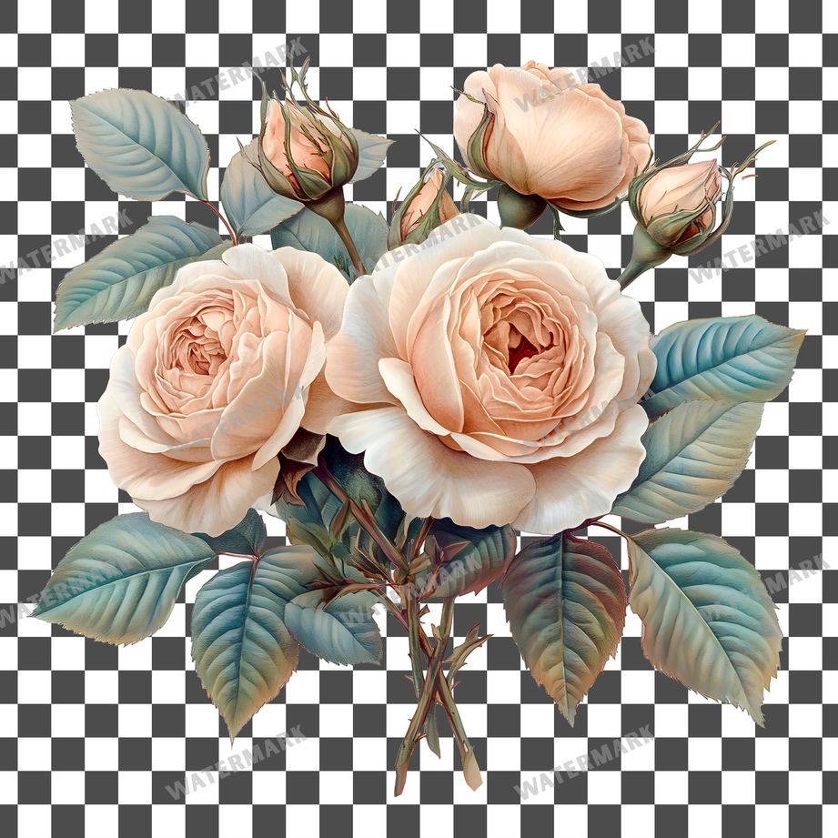 Rose Bouquet Vintage Style clipart PNG on a transparent background, design 7