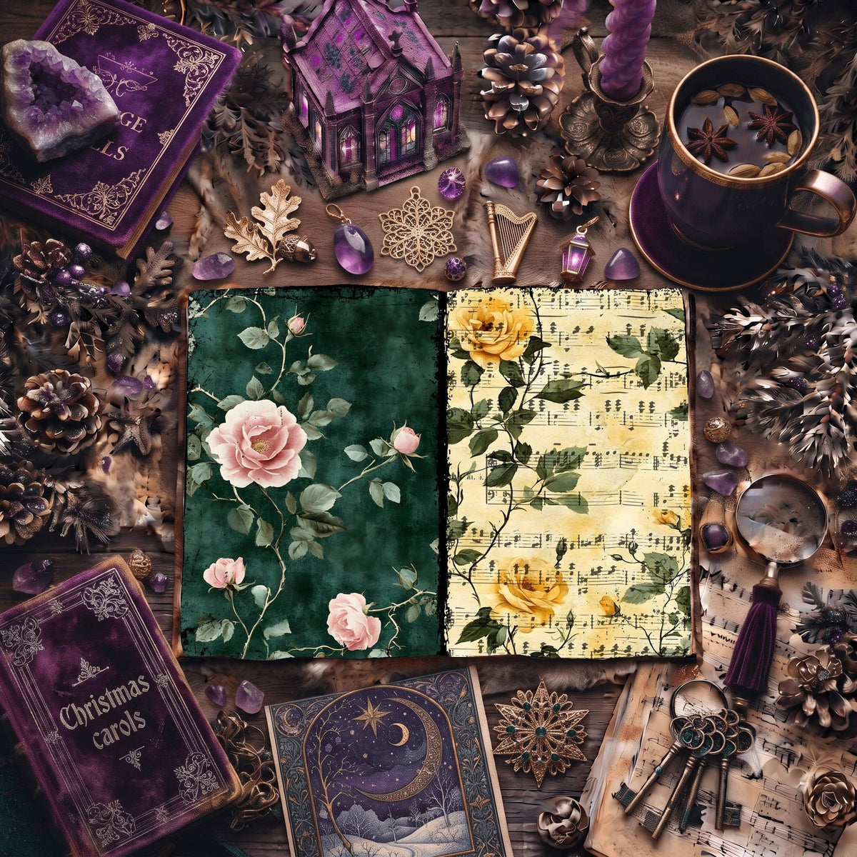 Rose printable junk journal paper, page preview 7
