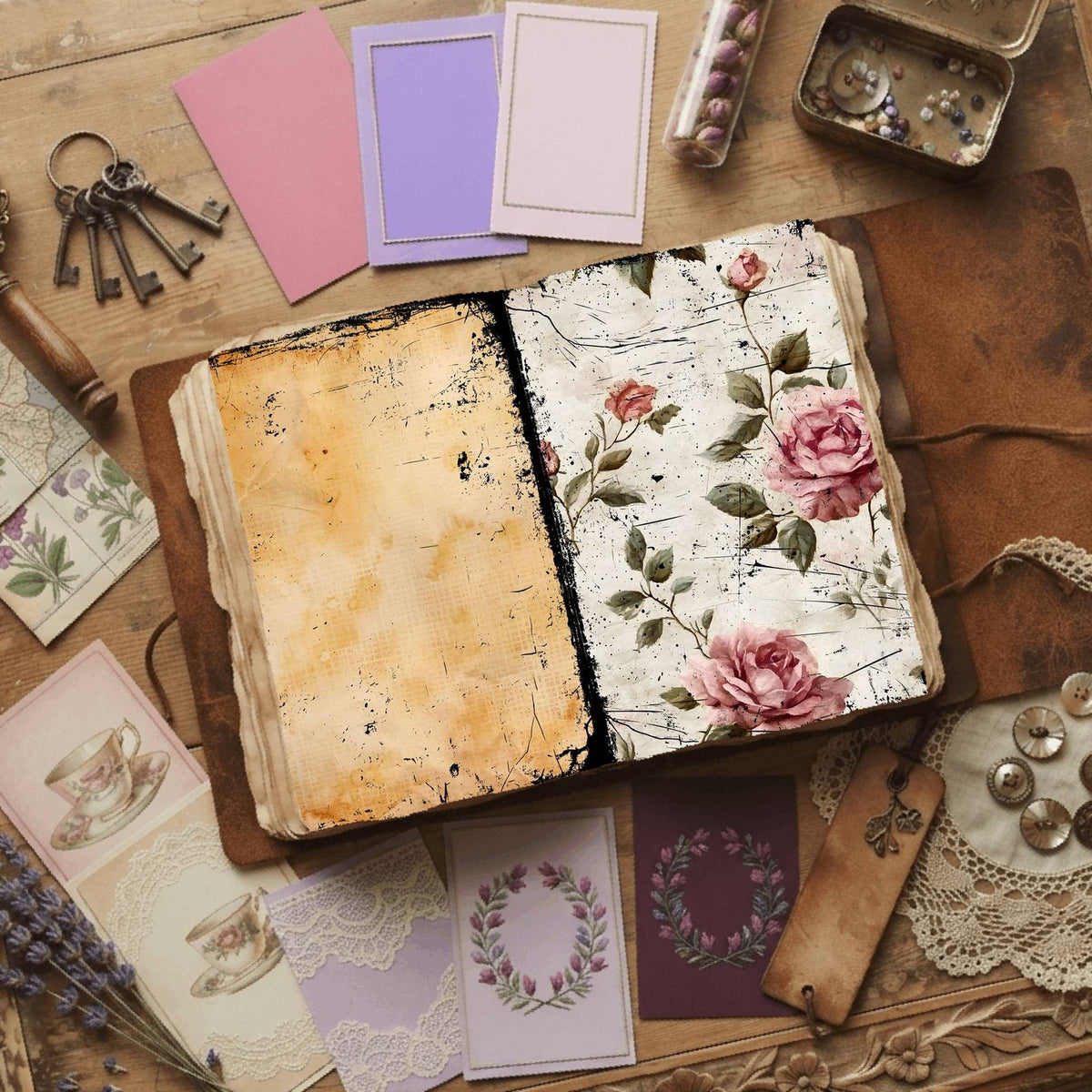 Rose printable junk journal paper, page preview 7