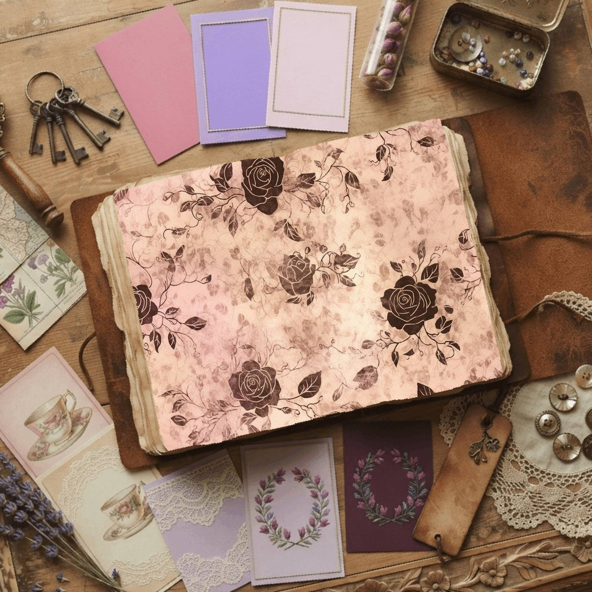 Rose printable junk journal paper, page preview 7