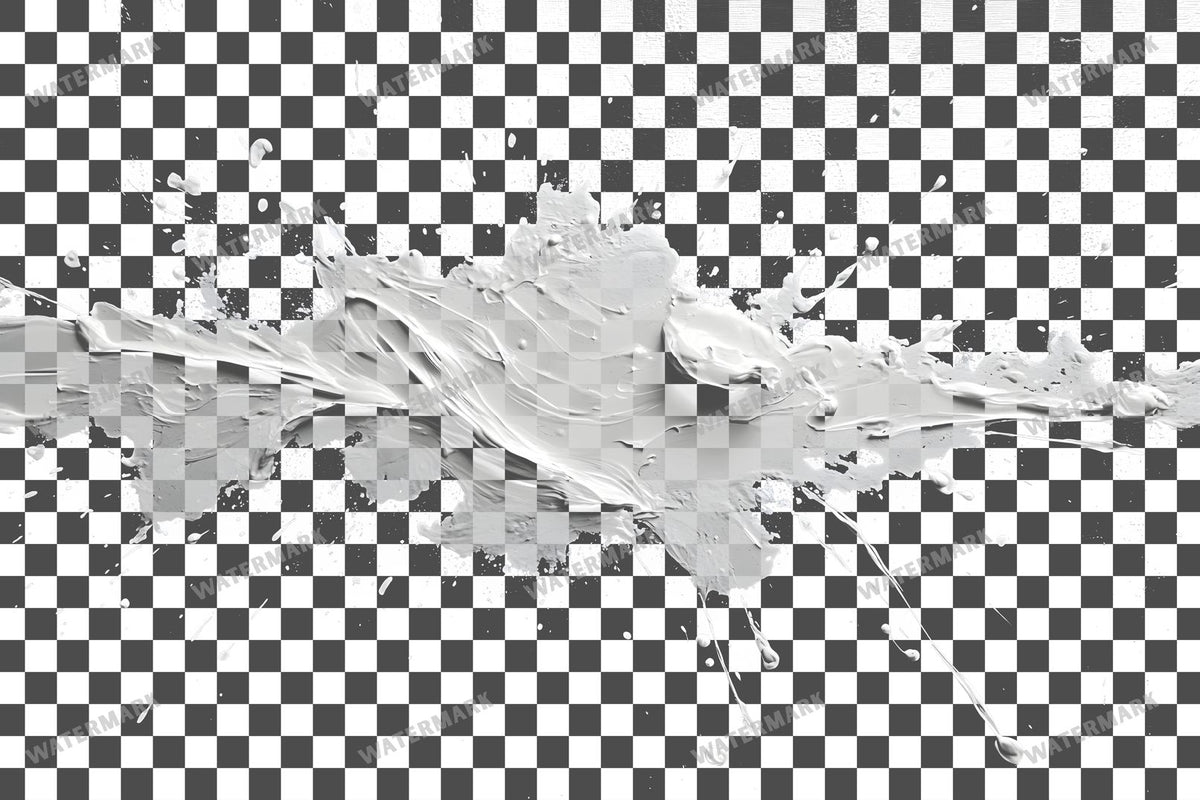 White Paint Splatter Abstract Splashes PNG overlay on a transparent checkered background, preview 7