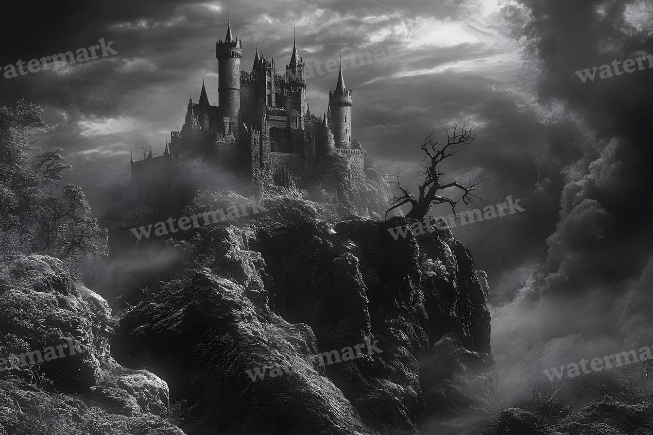 Witch’Castle On Jagged Mountain Dark Sky Backdrop Images