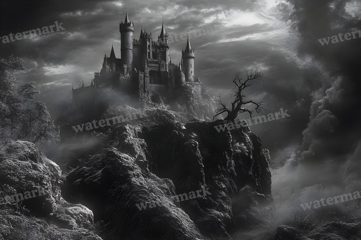 Witch’Castle On Jagged Mountain Dark Sky Backdrop Images