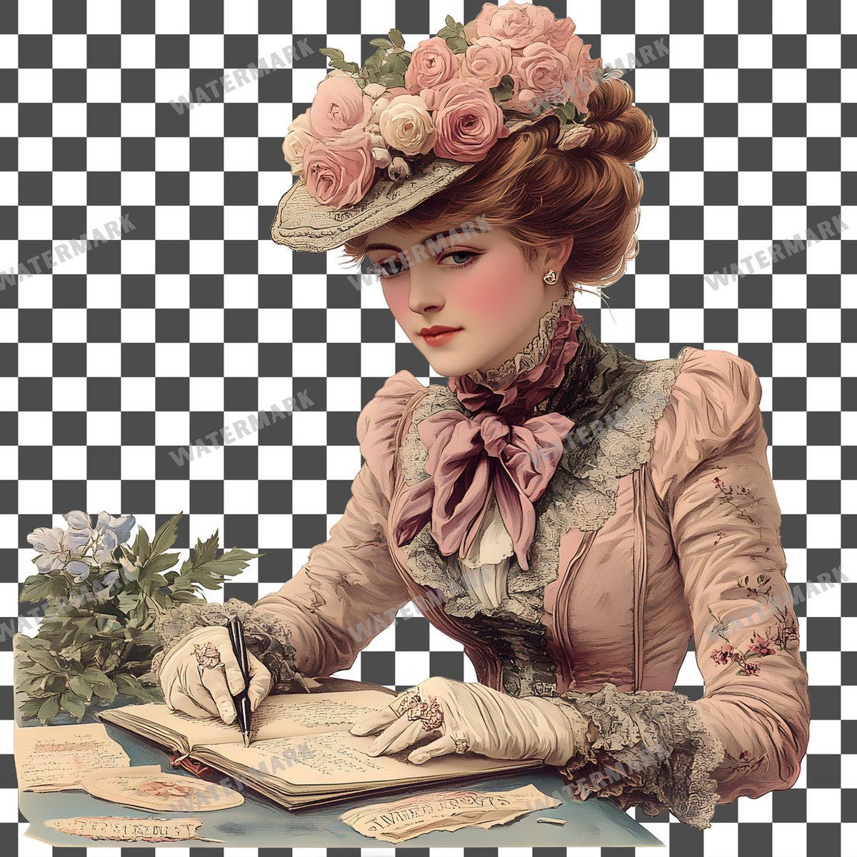 Woman Writer Vintage Style Clipart Pngs