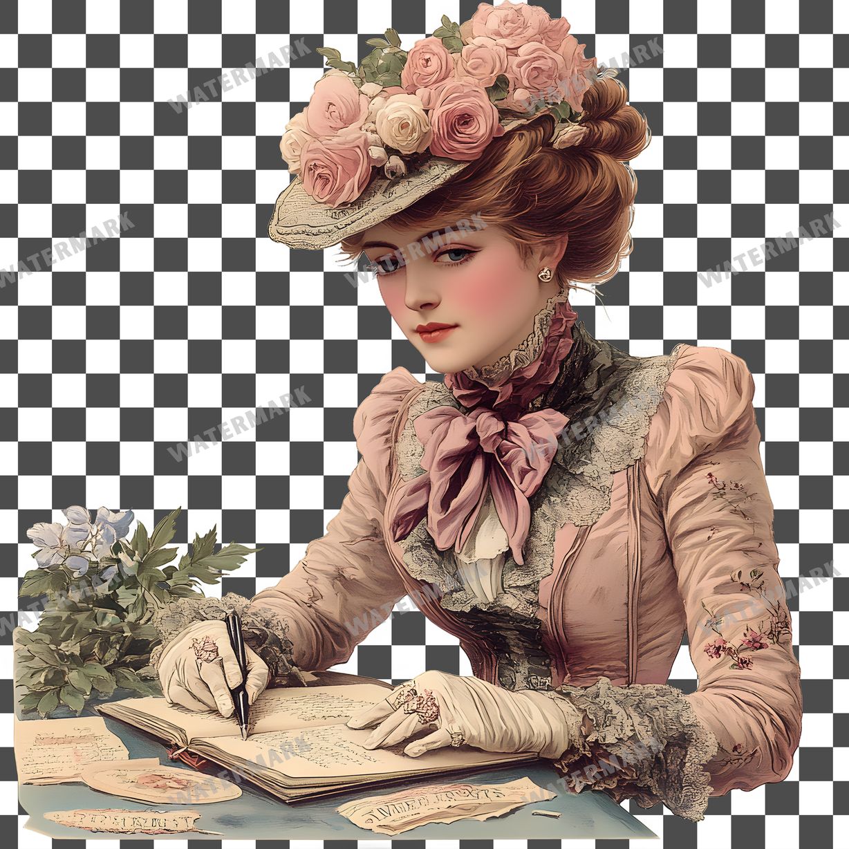 Woman Writer Vintage Style Clipart Pngs