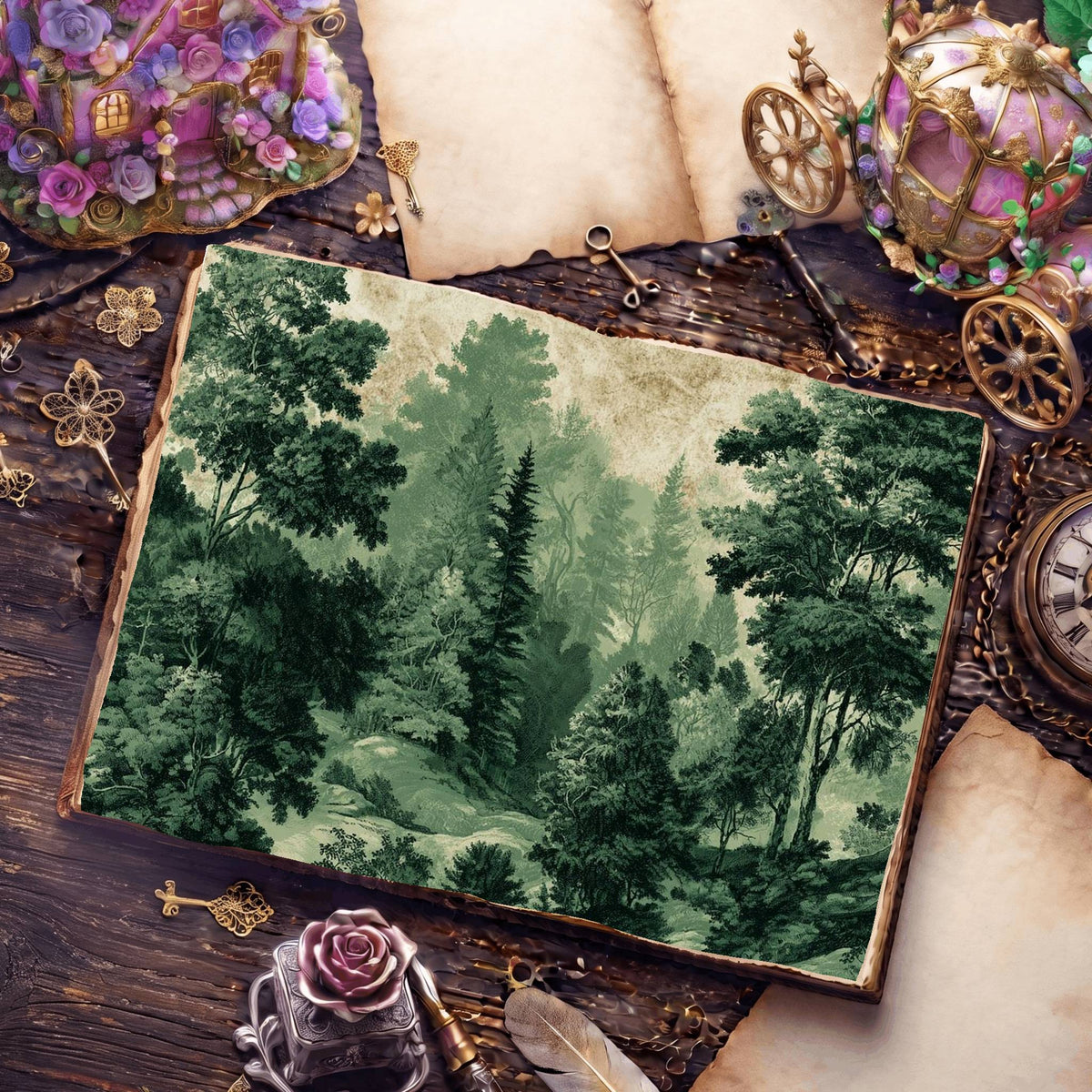 Woodland Forest Painterly Style Digital Papers