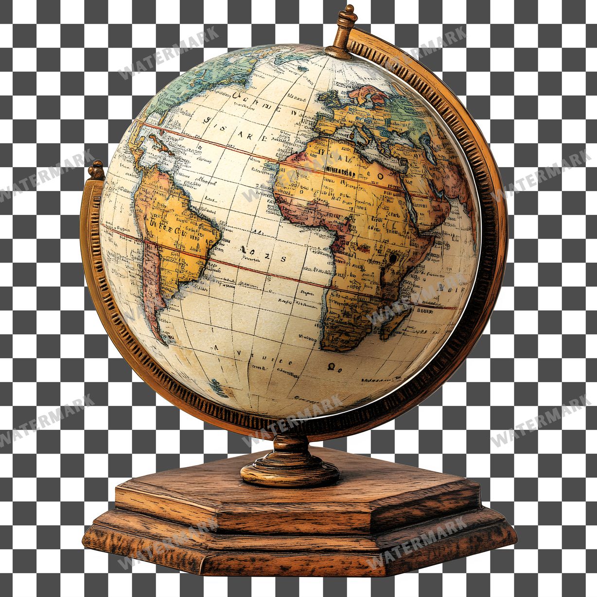 World Globe Vintage Style Clipart Pngs