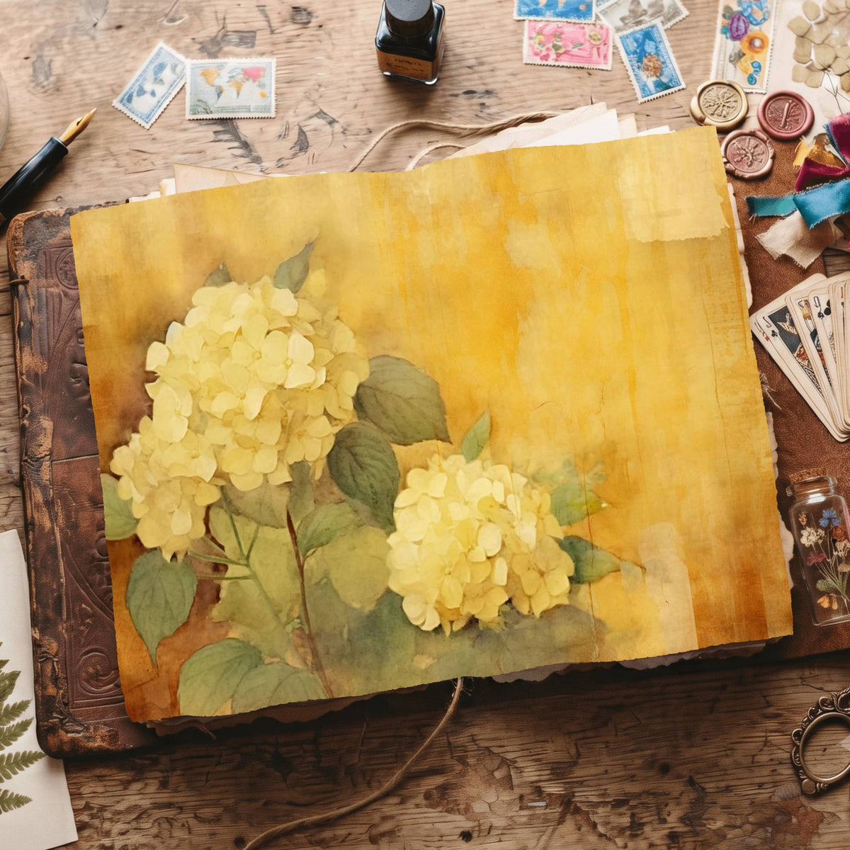 Yellow Hydrangea Digital Papers