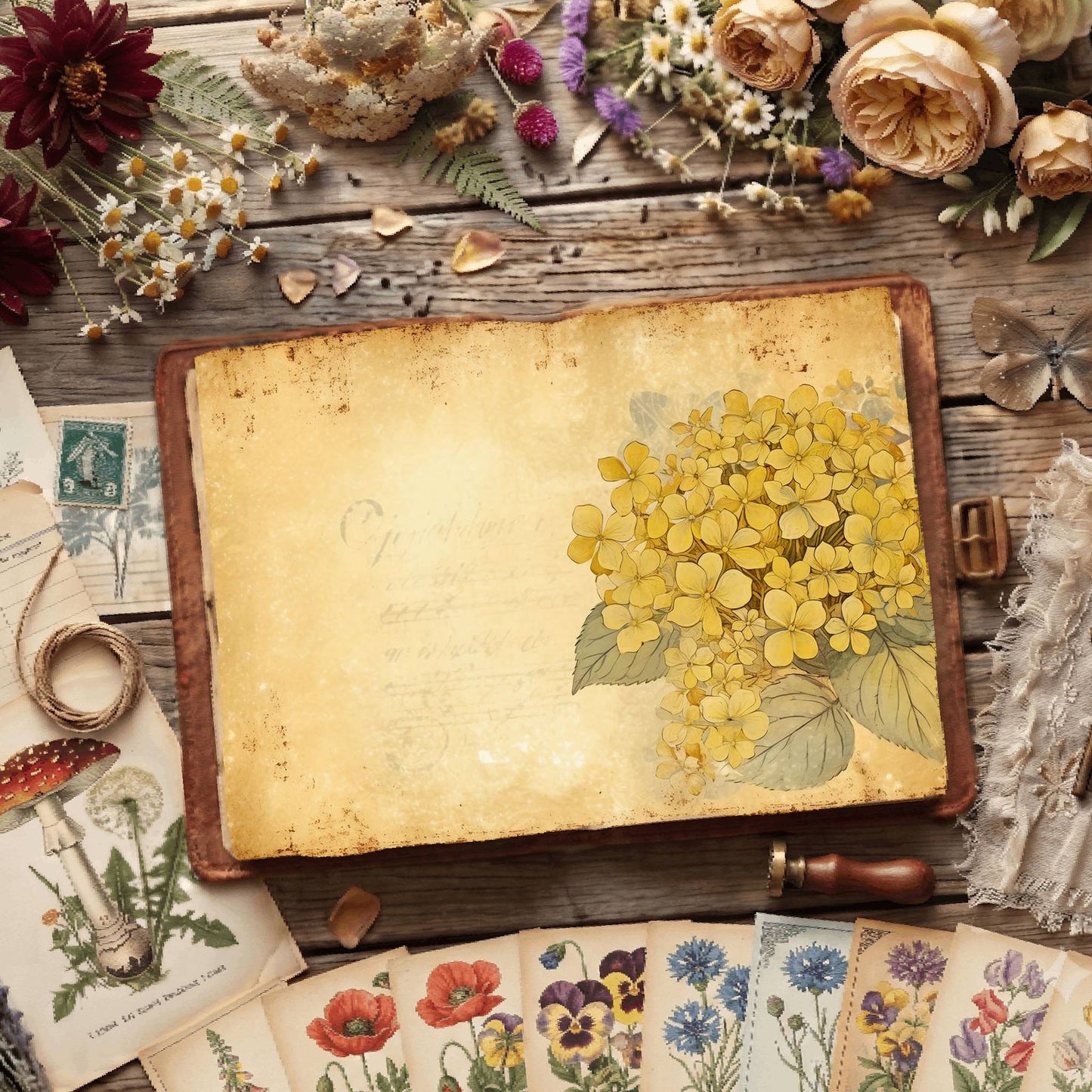 Yellow Hydrangea Digital Papers