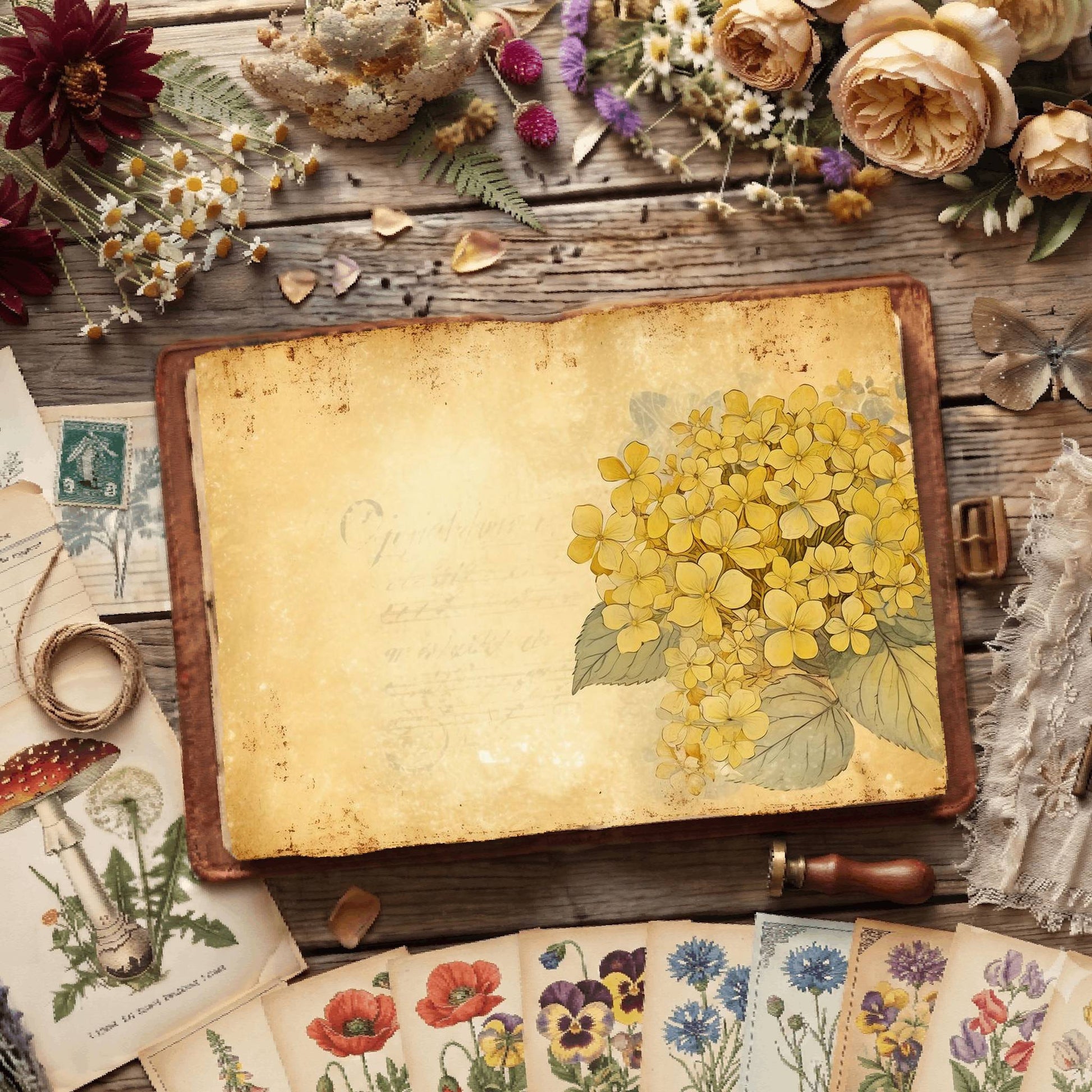 Yellow Hydrangea Digital Papers
