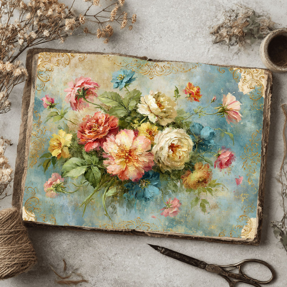 Antique Pastel Flower Garden printable junk journal paper, page preview 8