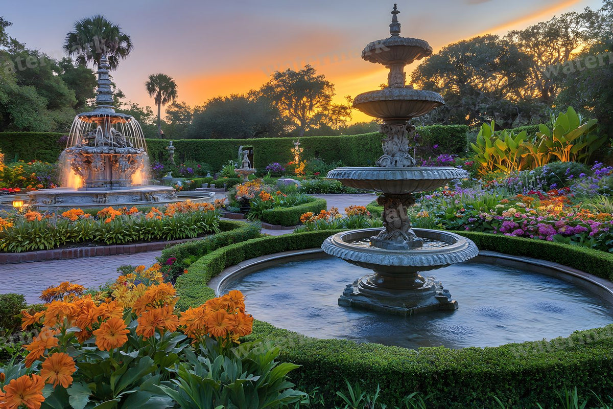 Baroque Fountain Garden digital photo backdrop for photo editing, preview 7