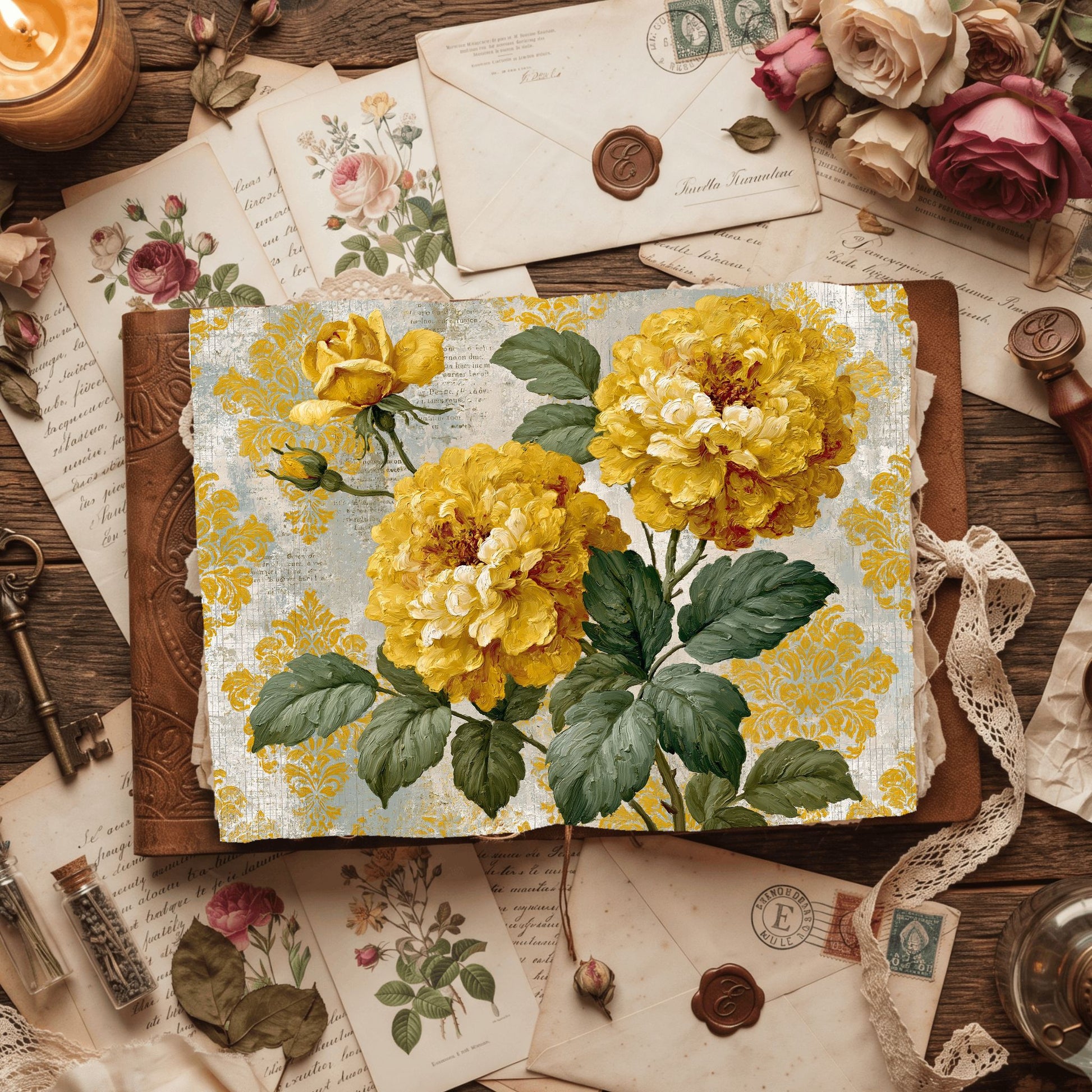 Bright Yellow Shabby Chic Journal Paper