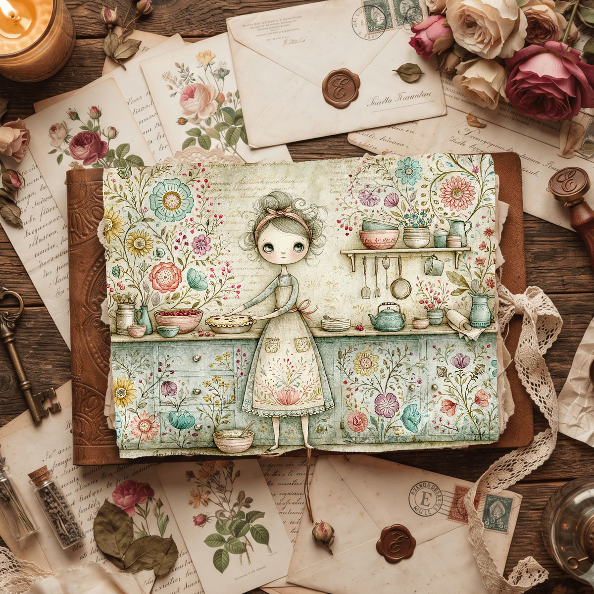 Cozy Berry Pie Kitchen Illustration