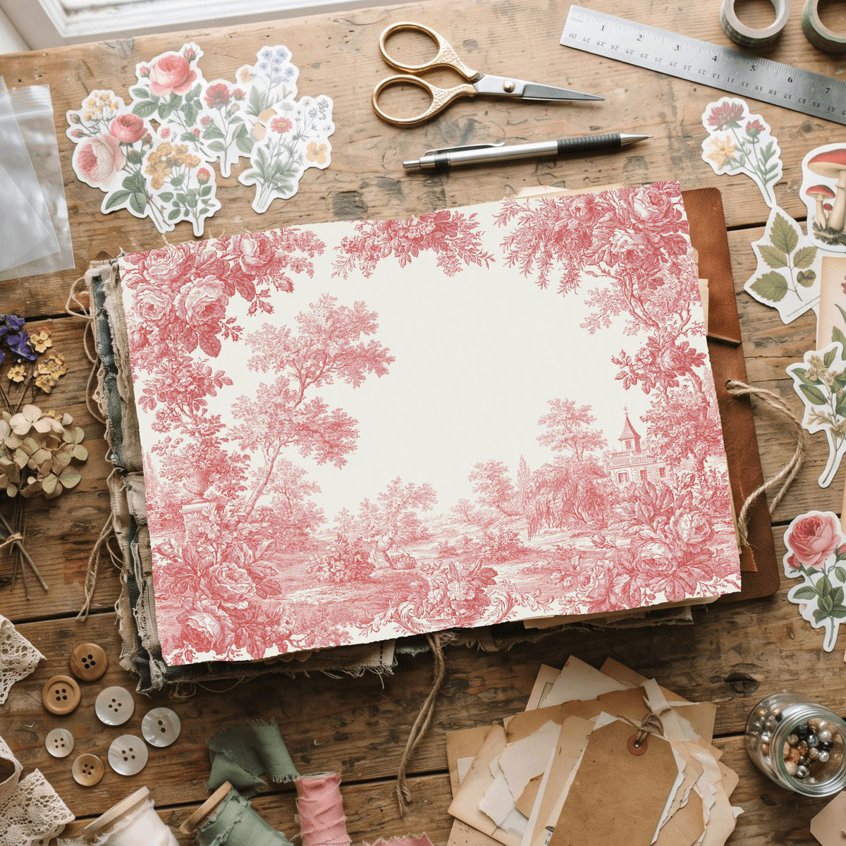 French Toile De Jouy Note Card Border