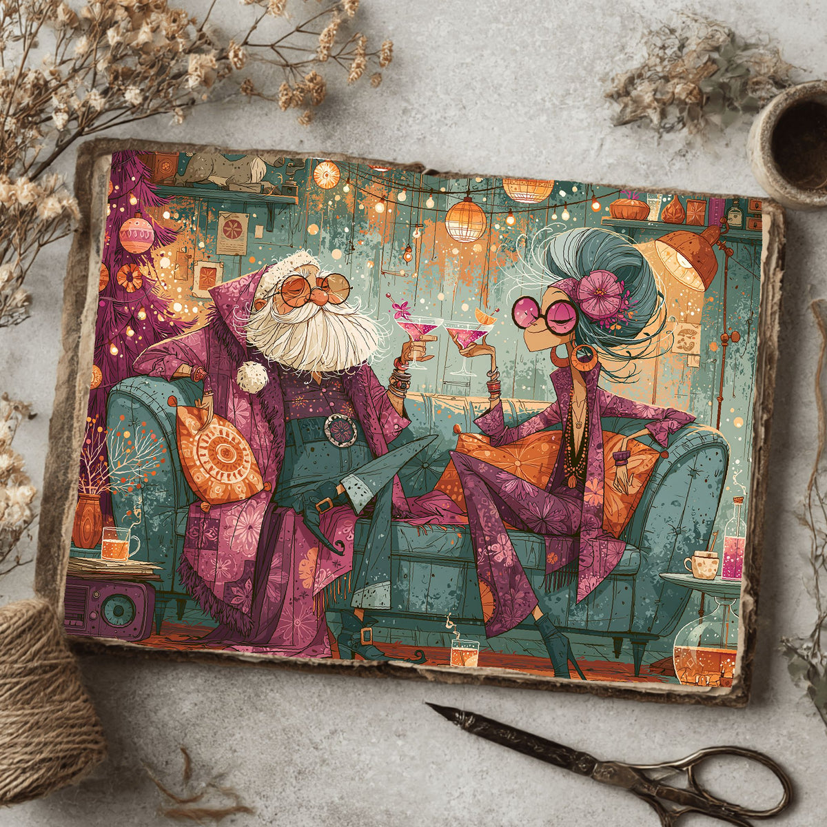 Groovy Vintage Santa Christmas Art
