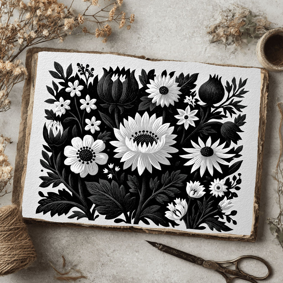 New England Wildflower Block Print