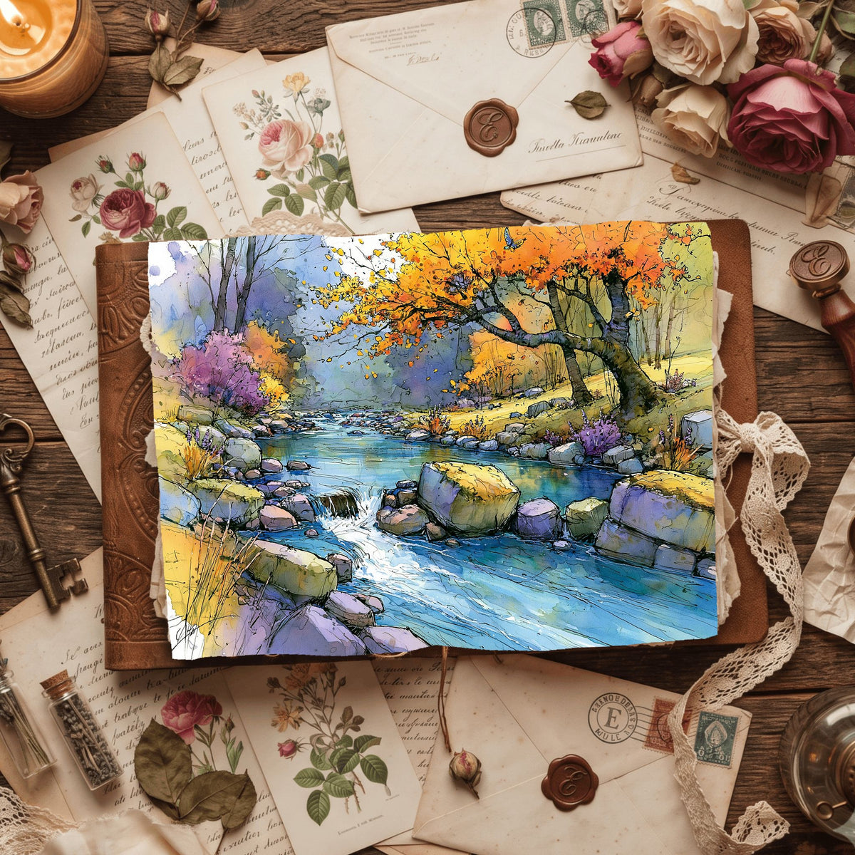 Peaceful Woodland Brook Watercolor