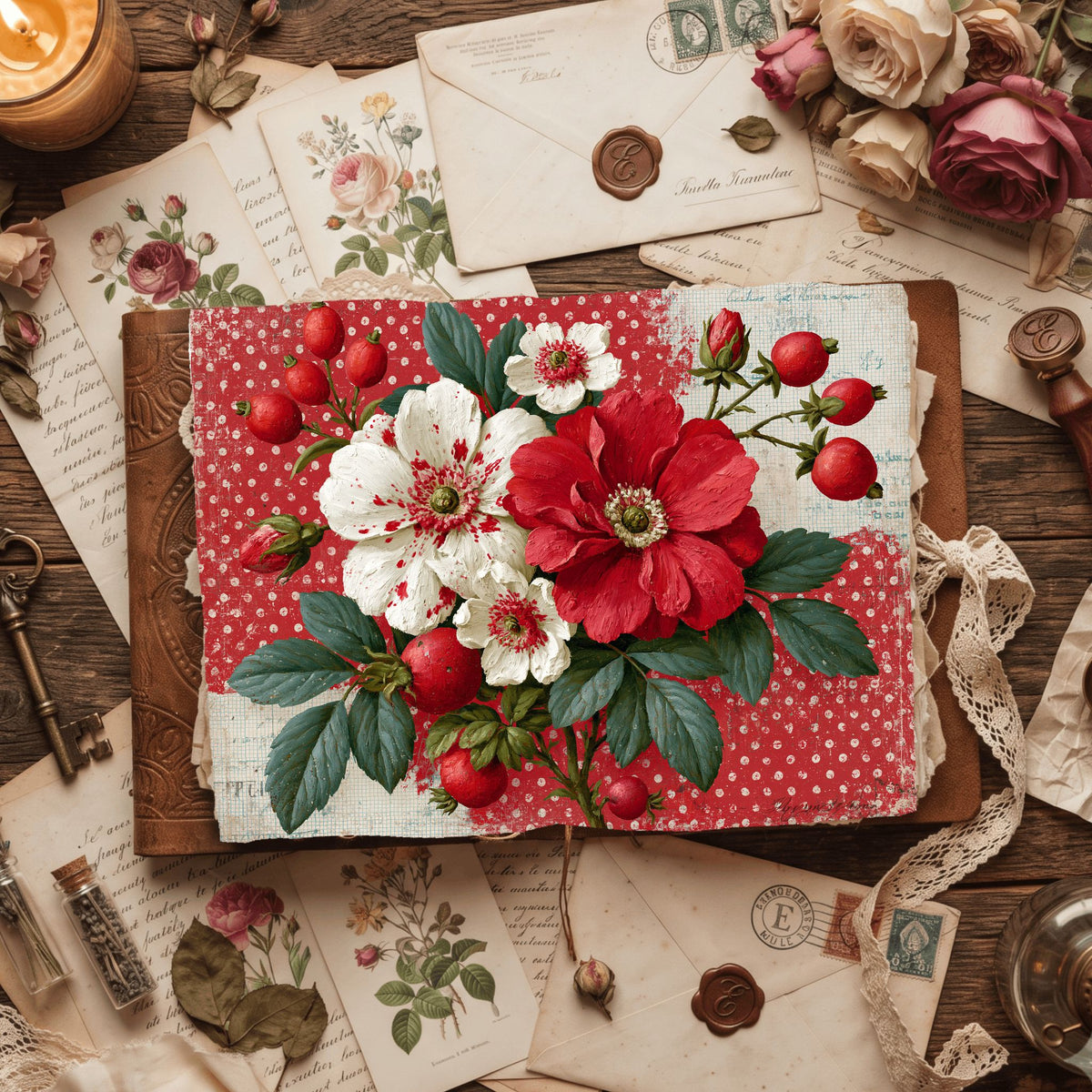Red Shabby Chic Journal Paper