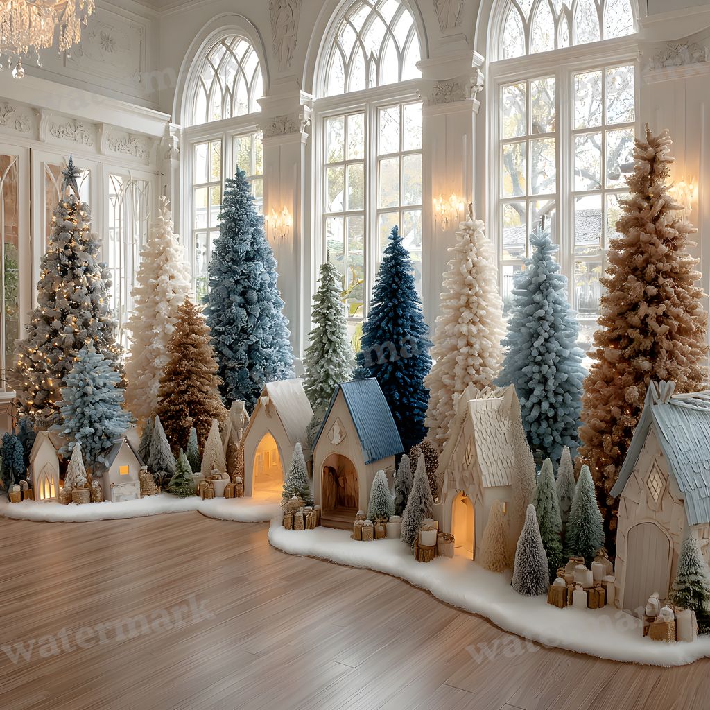 Sapphire Blue Gold Snowy Indoor Christmas Backdrop Images