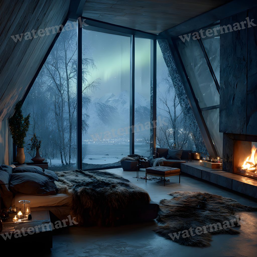 Snowy Glascabin Bedroom Backdrop Images
