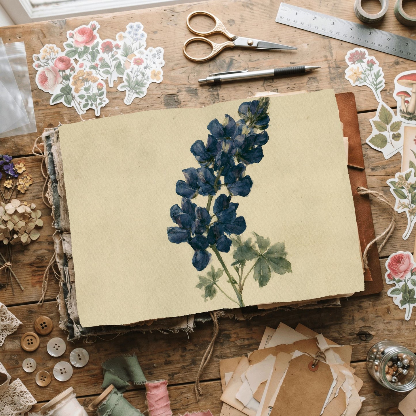 Vintage Arroyo Lupine Botanical Illustration