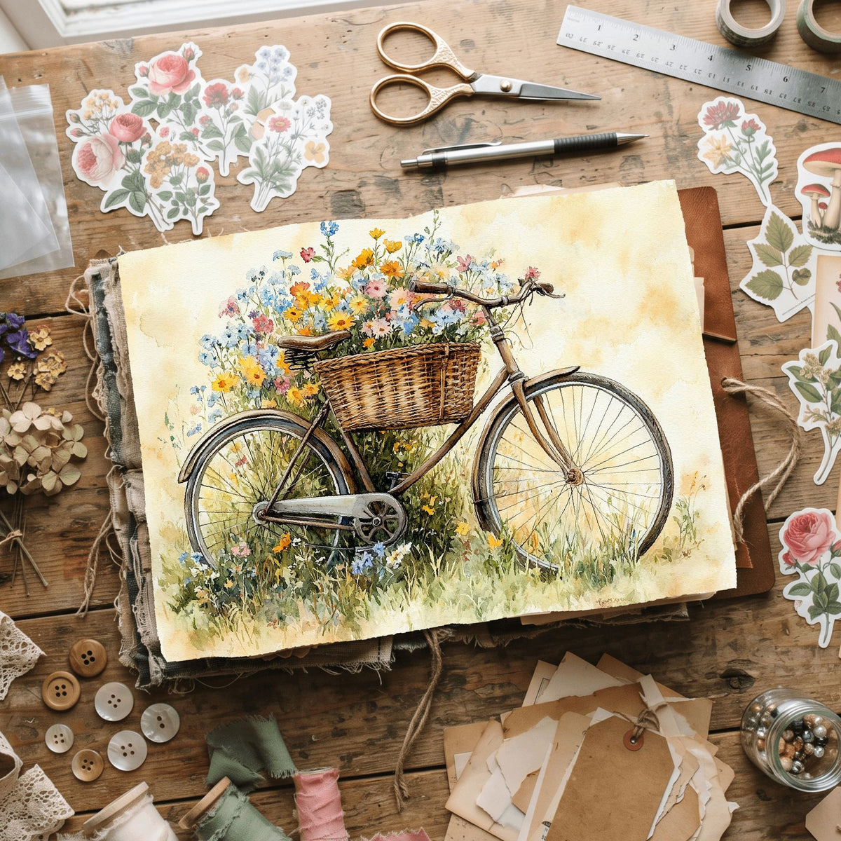 Wildflower Bicycle Basket Paper