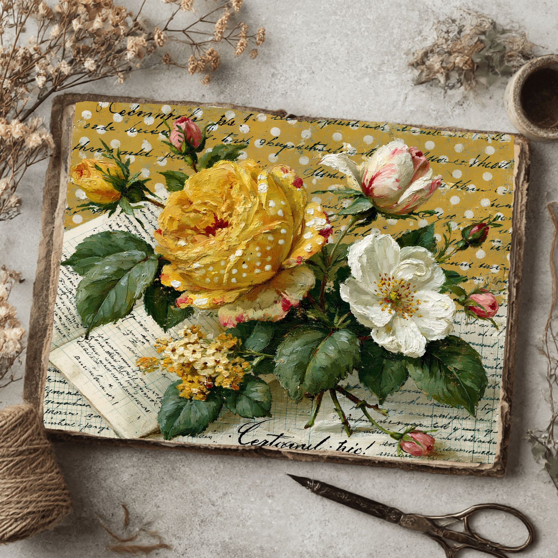 Yellow Shabby Chic Journal Paper