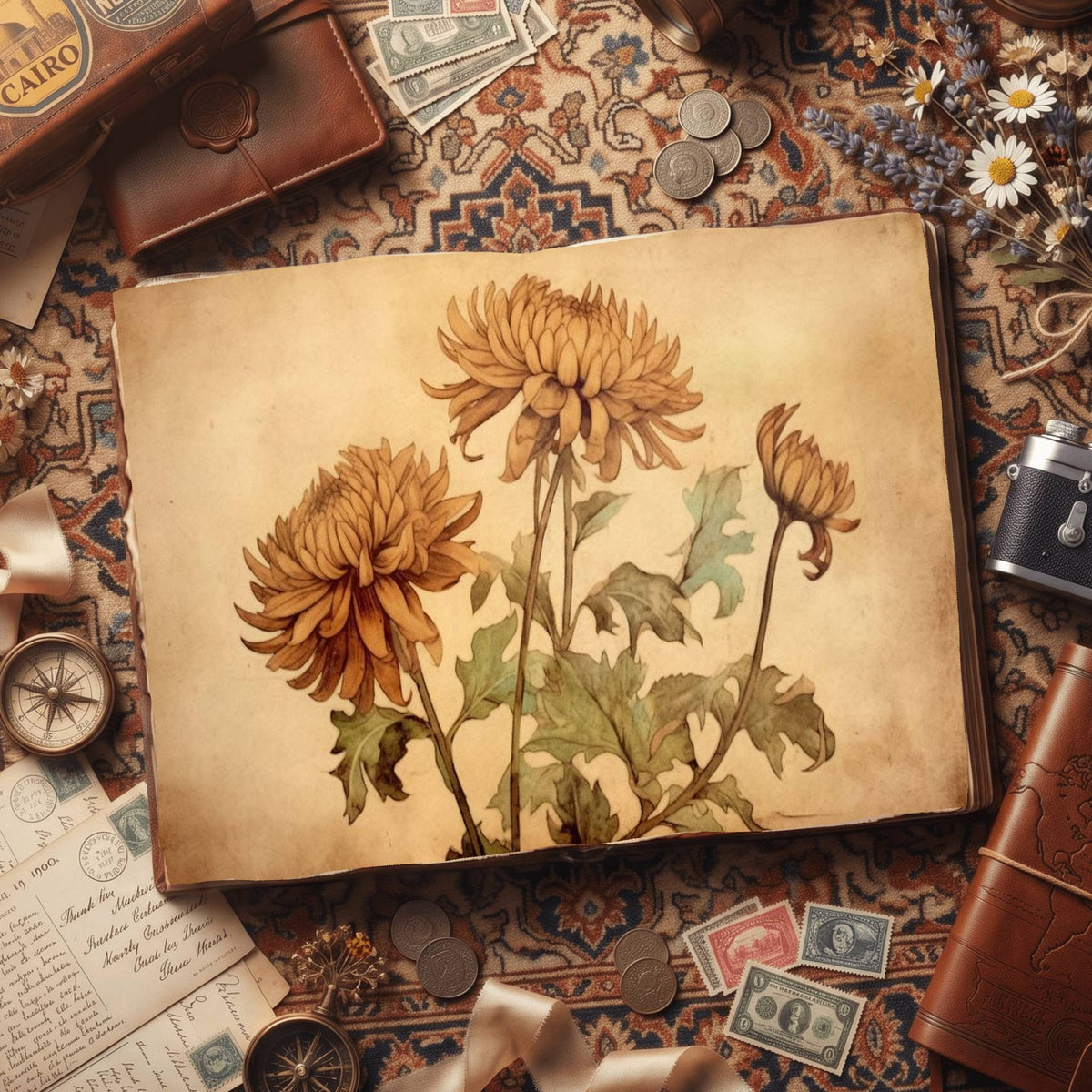 Autumn Chrysanthemums Digital Papers