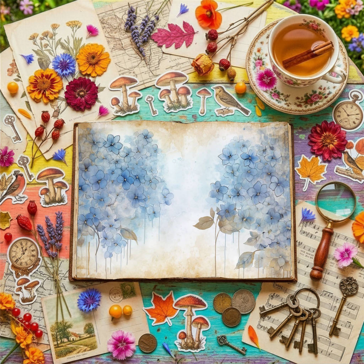 Blue Floral Digital Papers