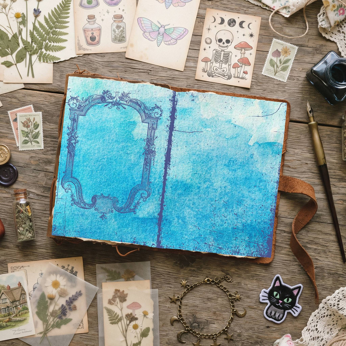 Blue Watercolor Distressed Blank And Lined Digital Papers