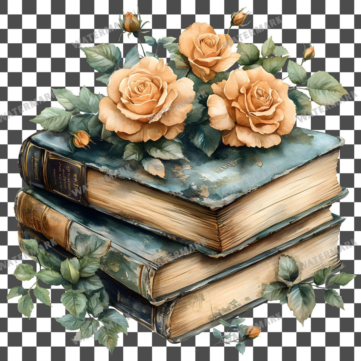Book And Roses clipart PNG on a transparent background, design 8