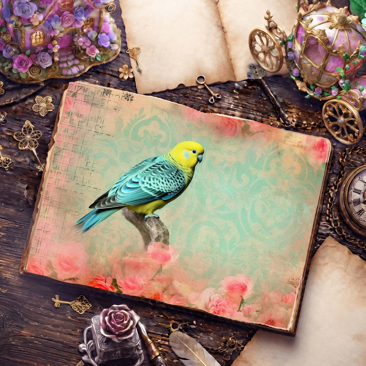 Budgie Parakeet Birds Pastel Digital Papers